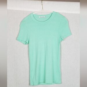 Michael Stars OS Blouse Top Shiny Metallic Aqua Green Casual Stretchy Summer USA